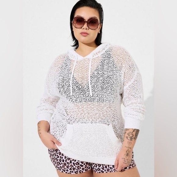 Torrid Open Knit Beach Hoodie Size 1/1X - Picture 1 of 12
